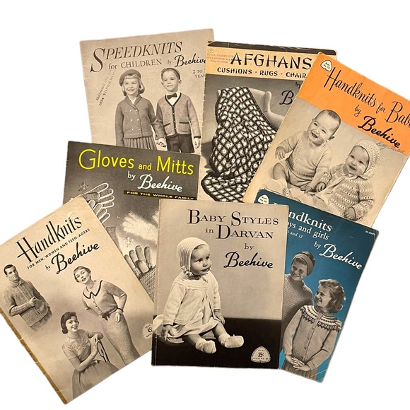 (10) Lot of 7 Vintage 1950s Beehive knitting books baby family child - Picture 1 of 9